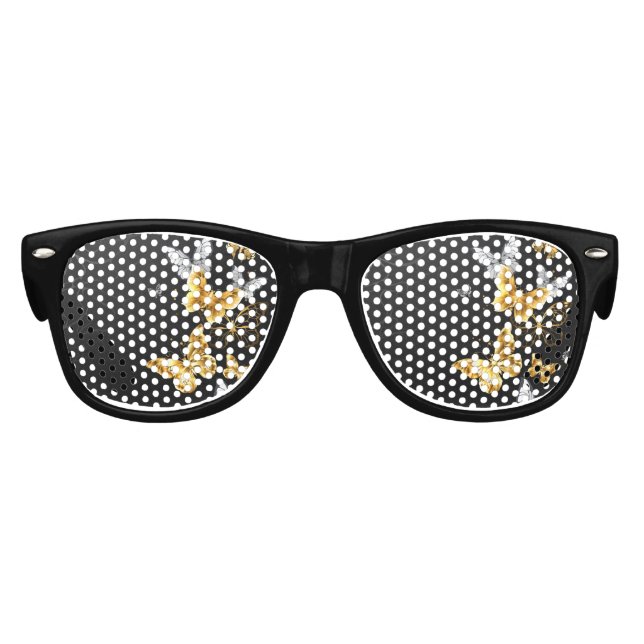 Gold und weiße Schmetterlinge Partybrille (Vorderseite)