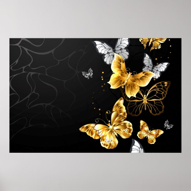 Gold und weiße Schmetterlinge Poster (Vorne)
