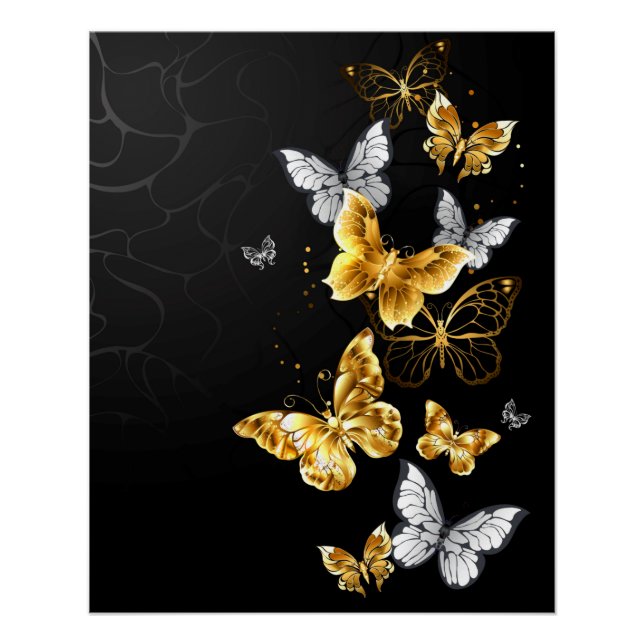 Gold und weiße Schmetterlinge Poster (Vorderseite)