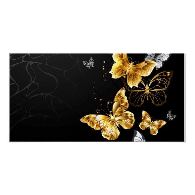 Gold und weiße Schmetterlinge Poster (Vorderseite)