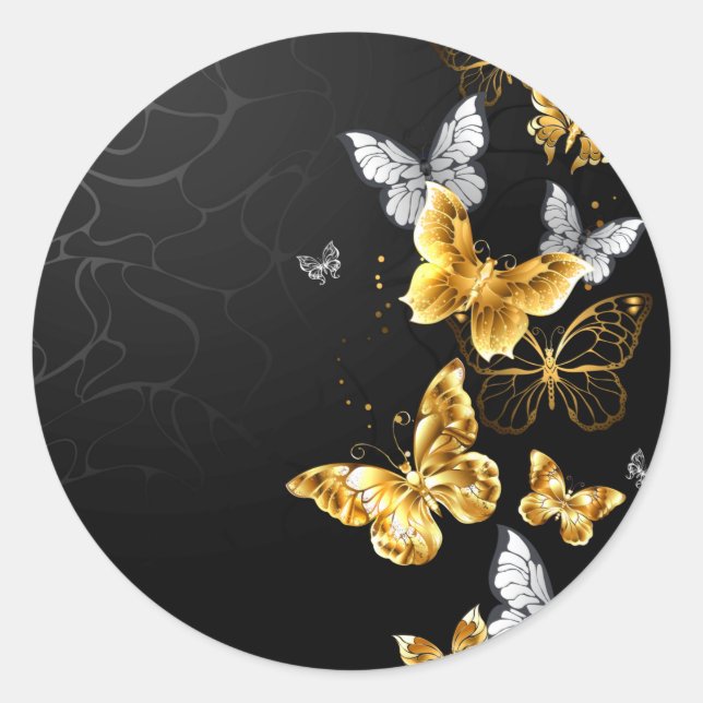 Gold und weiße Schmetterlinge Runder Aufkleber (Vorderseite)