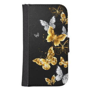Gold und weiße Schmetterlinge Galaxy S4 Geldbeutel Hülle