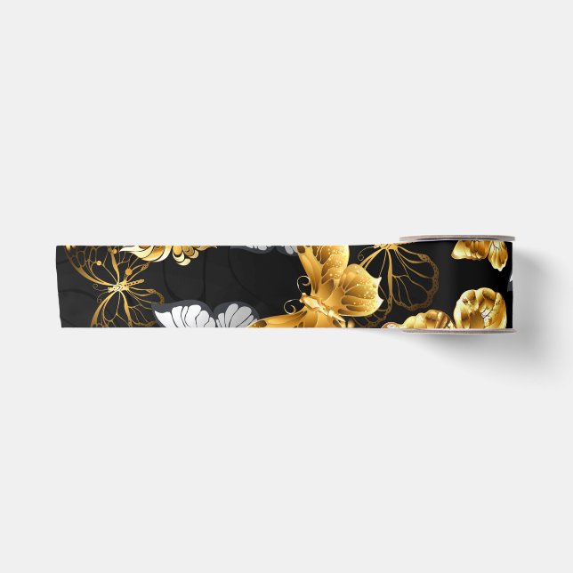 Gold und weiße Schmetterlinge Satinband (Vorderseite)
