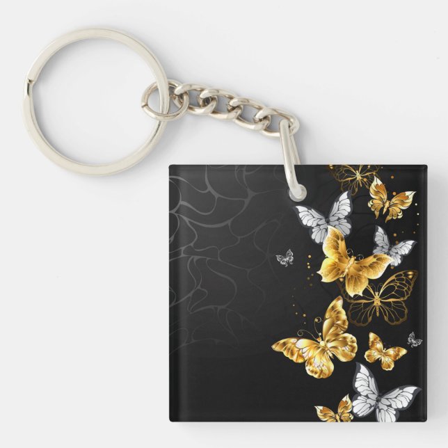 Gold und weiße Schmetterlinge Schlüsselanhänger (Vorderseite)