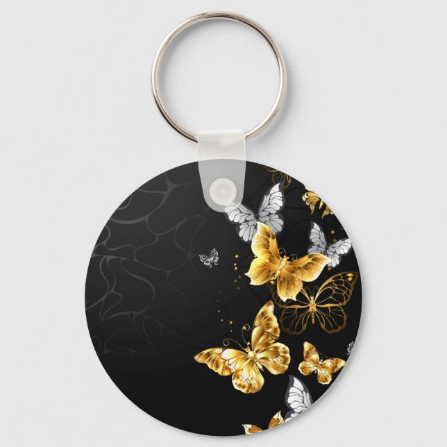 Gold und weiße Schmetterlinge Schlüsselanhänger (Vorderseite)