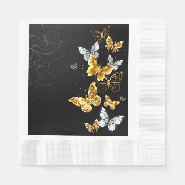 Gold und weiße Schmetterlinge Serviette (Vorderseite)