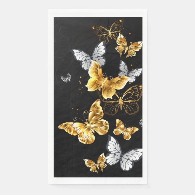 Gold und weiße Schmetterlinge Serviette (Vorderseite)