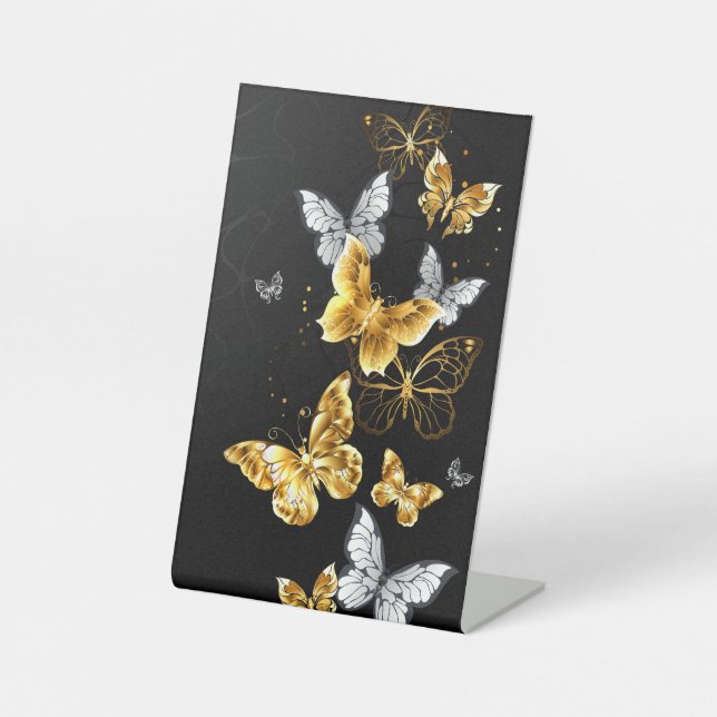 Gold und weiße Schmetterlinge Sockelschild (Vorderseite)
