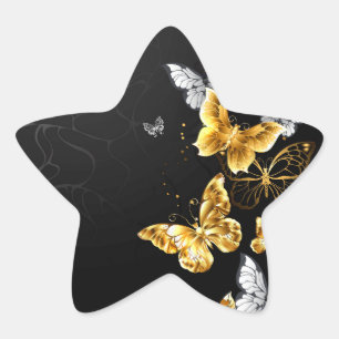 Gold und weiße Schmetterlinge Stern-Aufkleber