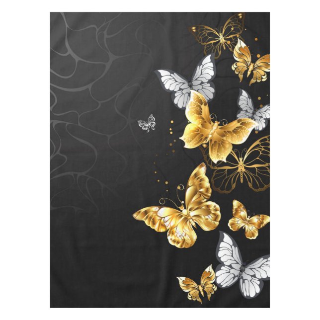 Gold und weiße Schmetterlinge Tischdecke (Vorderseite)