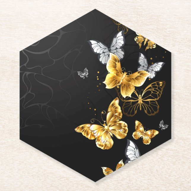 Gold und weiße Schmetterlinge Untersetzer (Vorderseite)