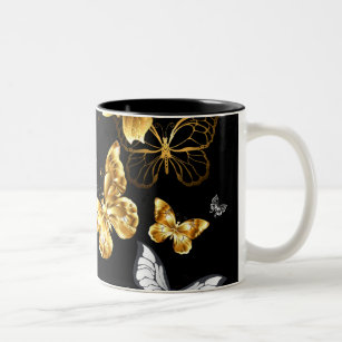 Gold und weiße Schmetterlinge Zweifarbige Tasse