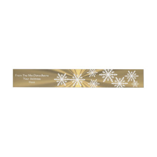 Gold und weiße Schneeflocken Weihnachten Rundum-Adressaufkleber