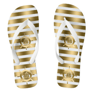 Gold und weiße Streifen mit Wasserrad Flip Flops