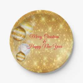 Gold und weiße Weihnachtsbälle Pappteller