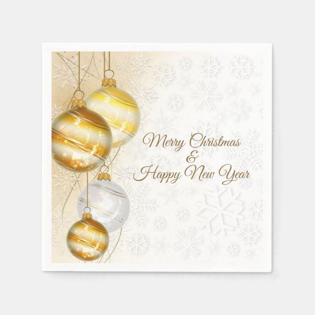 Gold und weiße Weihnachtsbälle Serviette (Vorderseite)