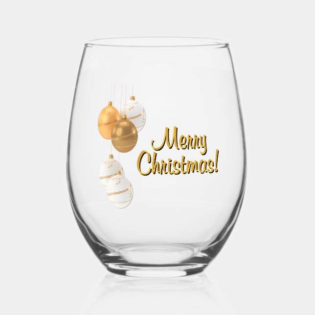 Gold und weiße Weihnachtsbälle - Text Weinglas Ohne Stiel (Vorderseite)