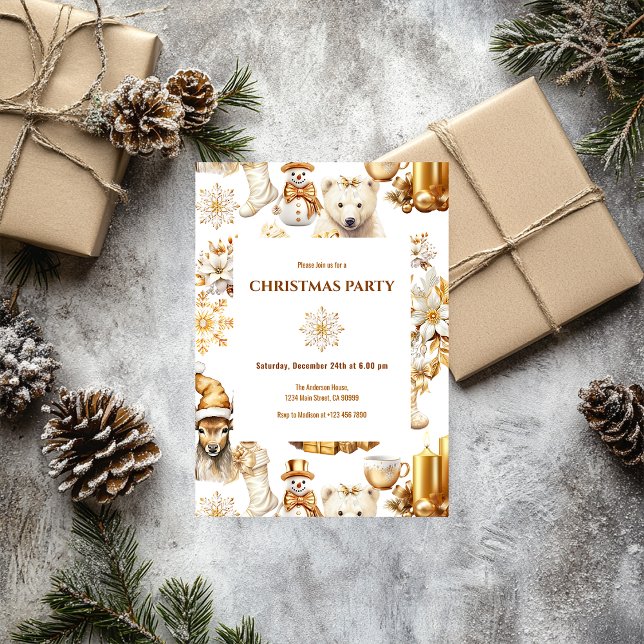 Gold und weiße Weihnachtssymbole Einladung (Von Creator hochgeladen)