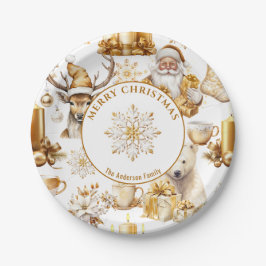 Gold und weiße Weihnachtssymbole Pappteller