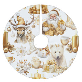 Gold und weiße Weihnachtssymbole Polyester Weihnachtsbaumdecke