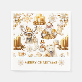 Gold und weiße Weihnachtssymbole Serviette