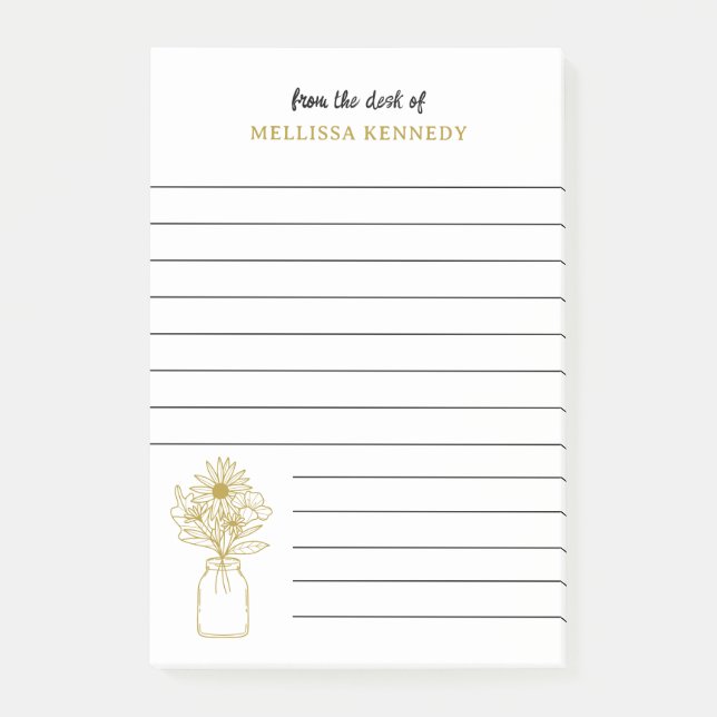 Gold und weiße Wildblume vom Schreibtisch der Post-it Klebezettel (Vorderseite)