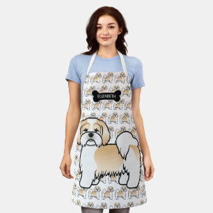 Gold- und Weißer Lhasa Apso Cartoon-Hund & Name Schürze