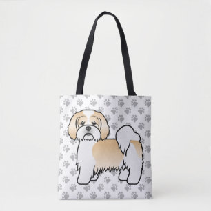 Gold- und Weißer Lhasa Apso Cartoon-Hund & Pfoten Tasche
