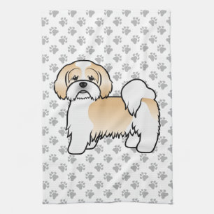 Gold- und weißer Lhasa Apso süßer Cartoon-Hund Geschirrtuch