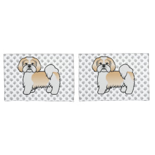 Gold- und weißer Lhasa Apso süßer Cartoon-Hund Kissenbezug