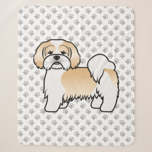 Gold- und weißer Lhasa Apso süßer Cartoon-Hund Sherpadecke