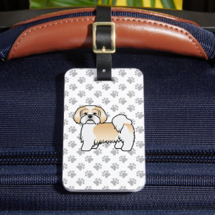 Gold- und weißer Lhasa Apso süßer Hund & benutzerd Gepäckanhänger