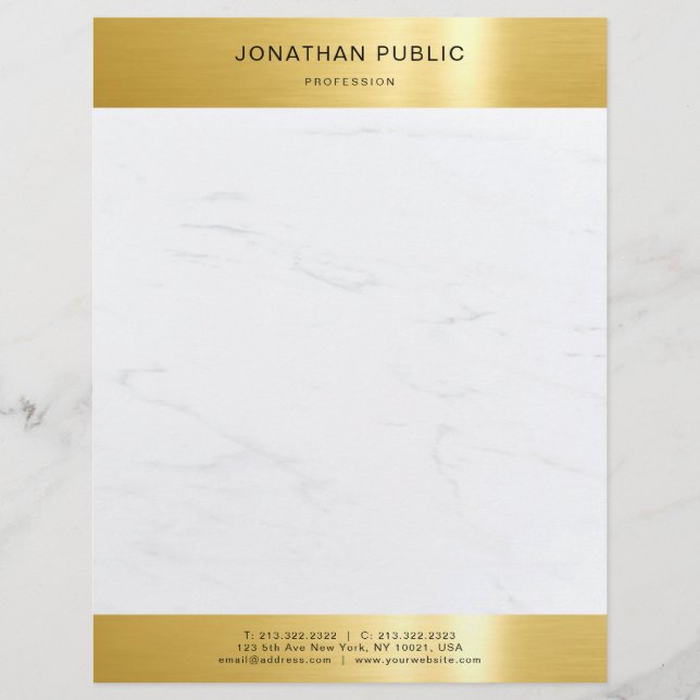 Gold und weißer Marmor Elegantes modernes Template Briefbogen (Vorderseite)