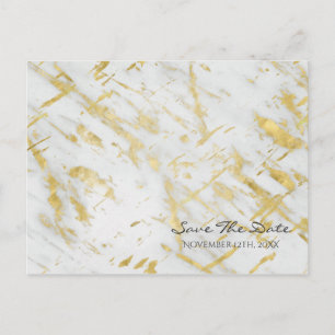 Gold- und weißer Marmor Glam elegantes Save-the-Da Ankündigungspostkarte