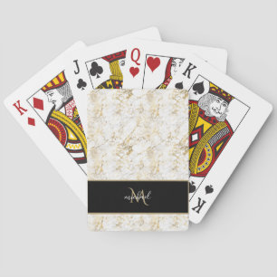 Gold- und weißer Marmor mit schwarzem Monogramm Lu Spielkarten