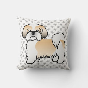 Gold- und Weißer Shih Tzu Süßer Cartoon-Hund & Pfo Kissen