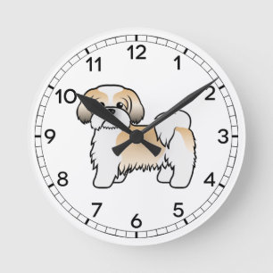 Gold- und Weißer Shih Tzu Süßer Cartoon-Hund Runde Wanduhr