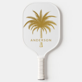 Gold und weißer tropischer Palmenbaum Pickleball Schläger