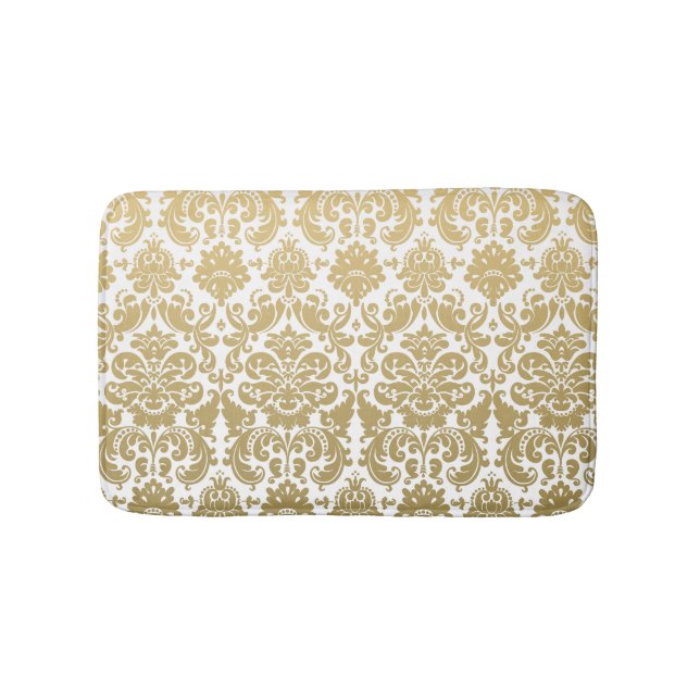 Gold und weißes elegantes Damast-Muster Badematte (Vorderseite)