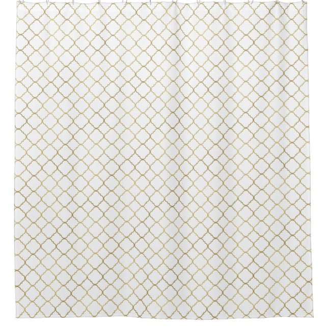 Gold und weißes Quatrefoil Duschvorhang (Vorderseite)