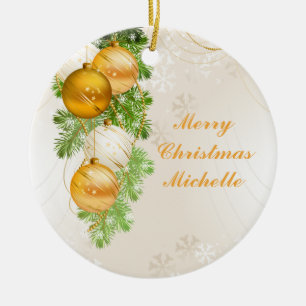 Gold-und weißes Weihnachtsbälle Keramik Ornament