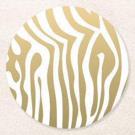 Gold und weißes Zebra-Streifen-Muster Runder Pappuntersetzer