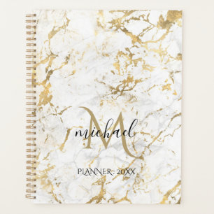 Gold- und Weißmarmor mit Schwarz-Monogramm Planer