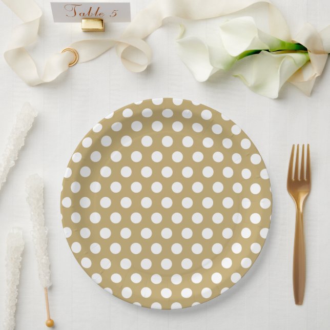 Gold- und Weißpolka-Punkte Pappteller (Hochzeit)