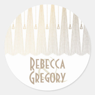 Gold und White Art Deco Chic Hochzeit Runder Aufkleber