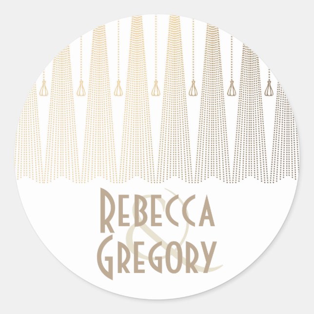 Gold und White Art Deco Chic Hochzeit Runder Aufkleber (Vorderseite)