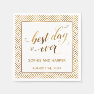 Gold und White Best Day Ever, Herz-Diamanten Serviette