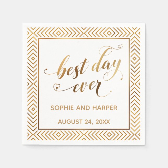 Gold und White Best Day Ever, Herz-Diamanten Serviette (Vorderseite)