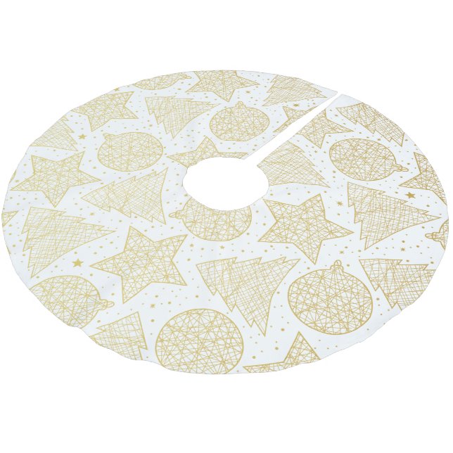 Gold und White Christmas Pattern Baumrock Polyester Weihnachtsbaumdecke (Schrägansicht)