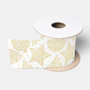 Gold und White Christmas Pattern Ribbon Satinband